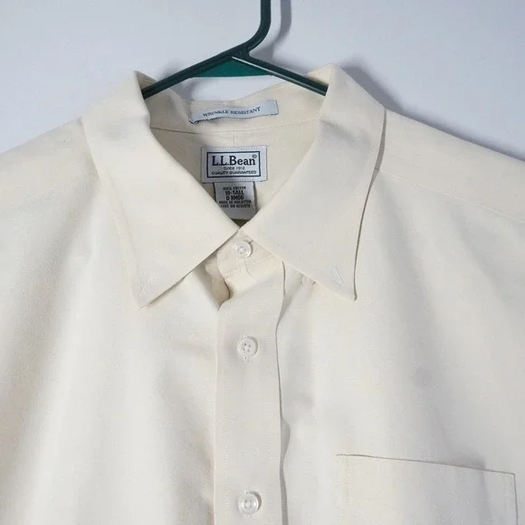LL Bean Mens Short Sleeve Button Down Shirt Yellow 100% Cotton 0XM06 sZ 18 - Picture 2 of 10